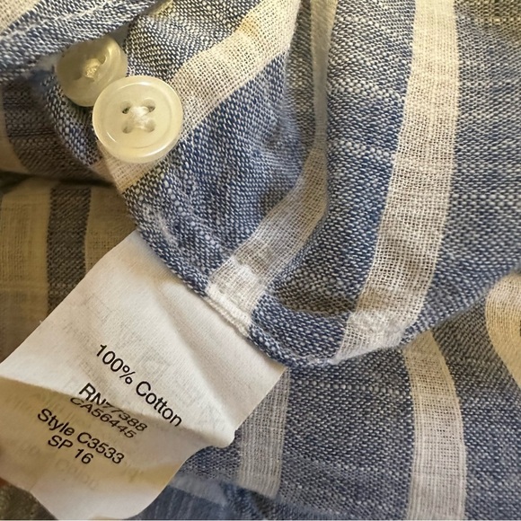 J Crew White & Blue Striped Long Sleeve Button Down Cotton Blouse ~Sz L ( j10) - Picture 11 of 12